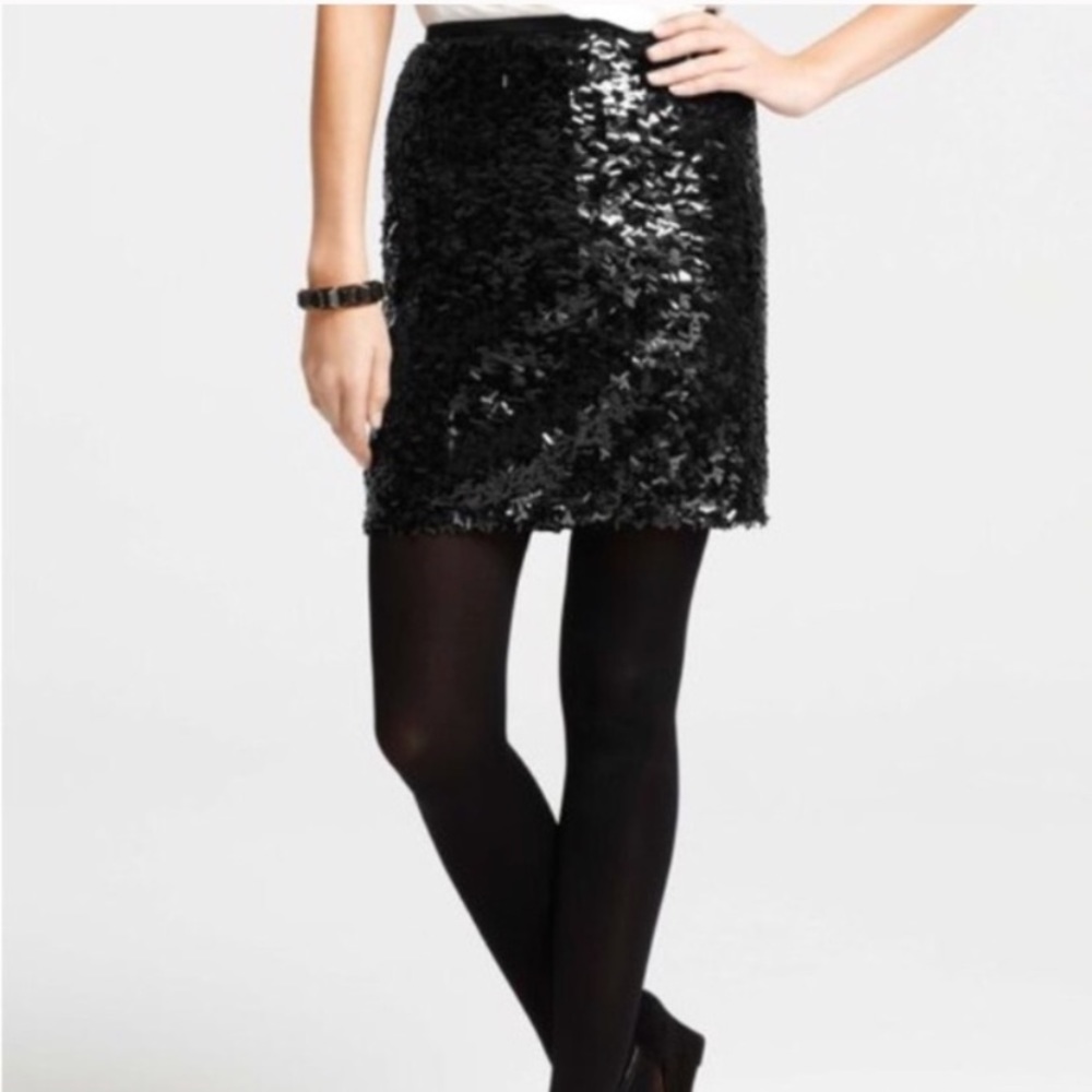 ANN TAYLOR Sequin Black Skirt, 10